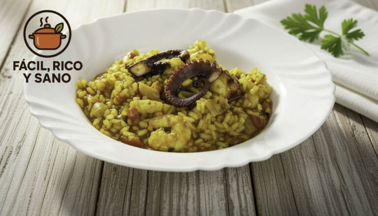 Arroz integral con pulpo y langostinos