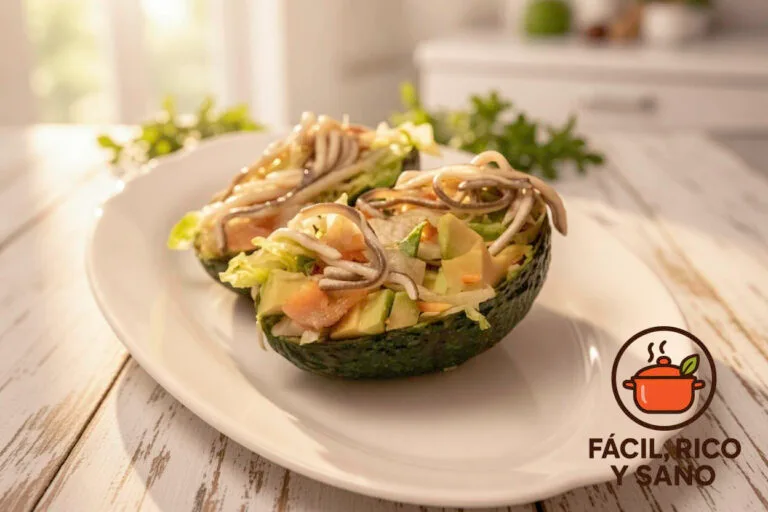 Ensalada de aguacate, salmón y gulas