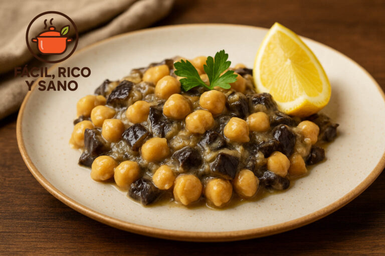 Garbanzos cremosos con berenjena y tahíni