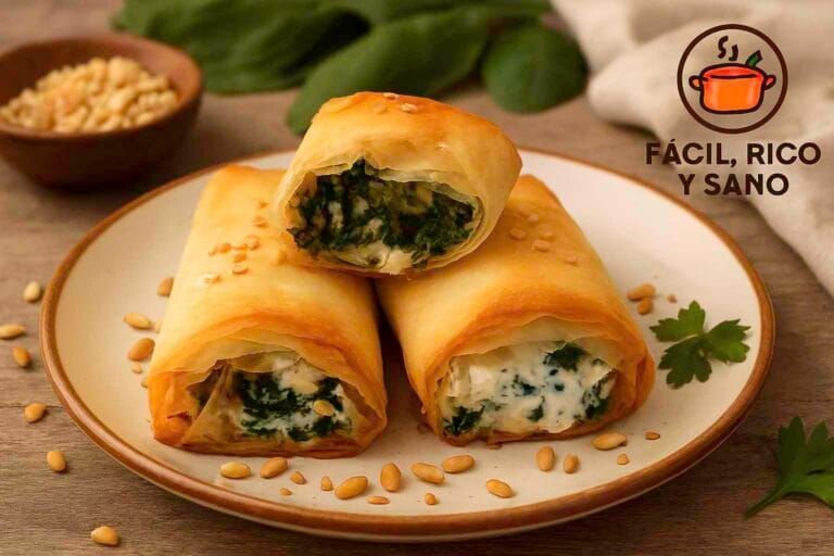 Rollitos de masa brick y espinacas saludables
