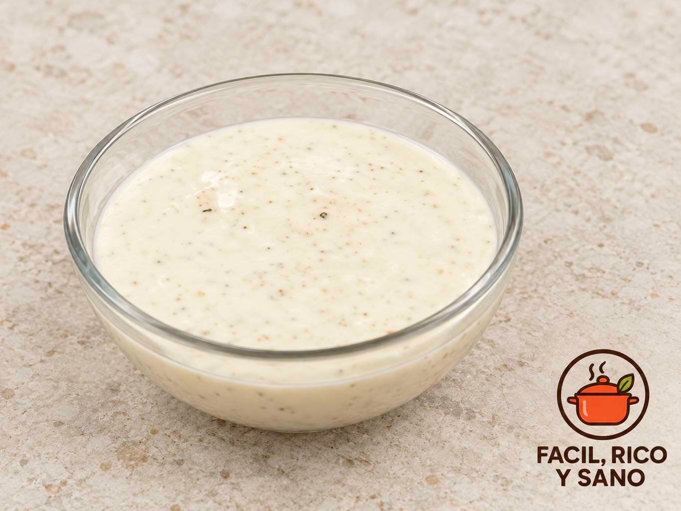 Salsa de yogur griego con huevo cocido, ajo y pimienta negra en un cuenco de cristal
